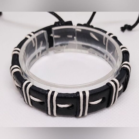 Men's leather bracelet braided black new e84 - Picture 1 of 1